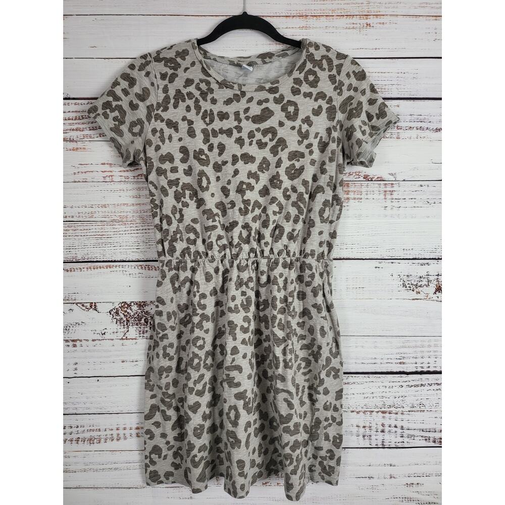 ⬇️SALE⬇️ Old Navy Grey Animal Print Mini Dress S Womens Short Sleeve Crew Neck